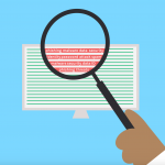 Bilgisayar ekranına büyüteç tutan bir animasyon, lensin içerisinde farklı güvenlik tehditlerinin isimleri yazıyor.