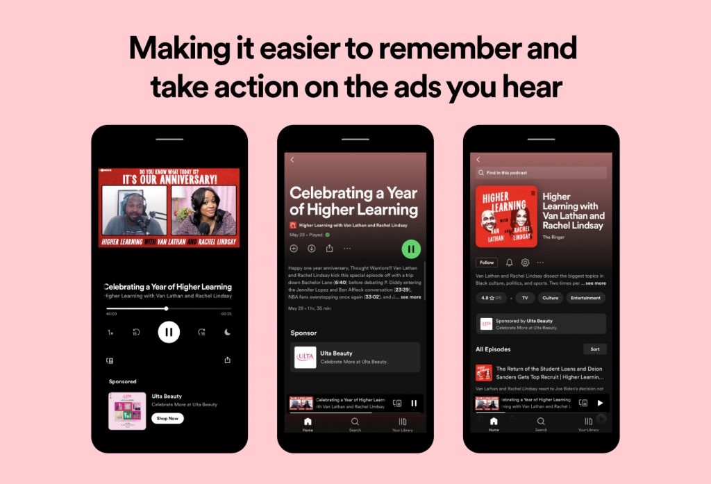 spotify'ın yeni uygulama içi reklam teknolojisini tanıtan bir görsel