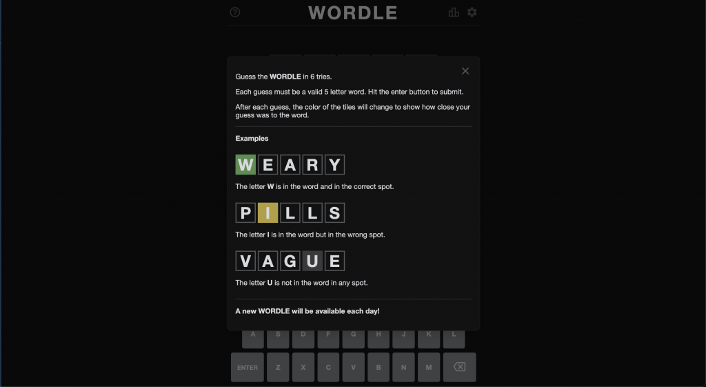 Wordle oyununun ekran görüntüsü