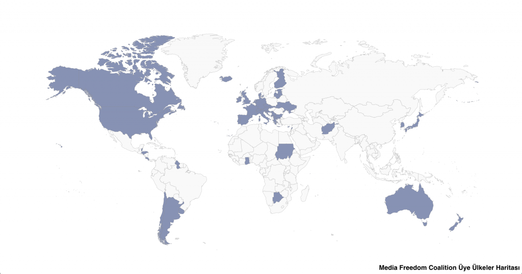 Media Freedom Coalition üye ülkeler haritası.