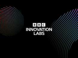 Siyah üzerine neon çizgilerin olduğu bir arka planın üzerinde beyazla BBC Innovation Labs yazıyor.