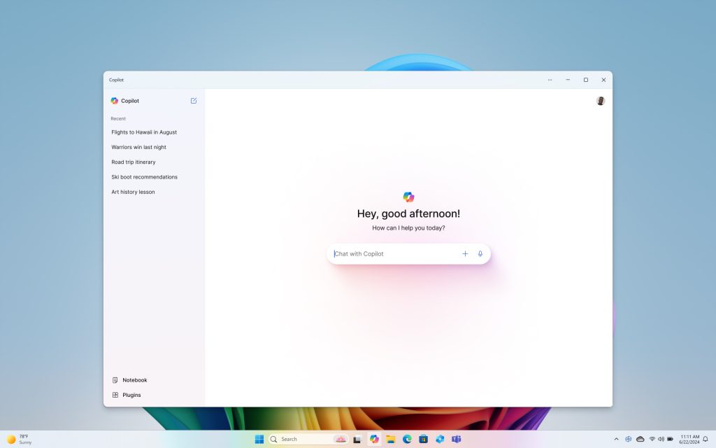 Windows 11'den alınan bir ekran görüntüsünde Copilot uygulamasının açılış ekranı görülüyor.