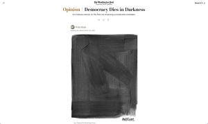 Bezos'un Washington Post'un başkan adayı desteğini engelleyince gazetenin karikatüristi, gazetenin sloganı olan "democracy dies in darkness" adını verdiği ve tamamen siyah mürekkep ile boyanmış bir kareyi yeni karikatürü olarak gazetede yayınladı. Burada da o sayfanın ekran görüntüsü var.