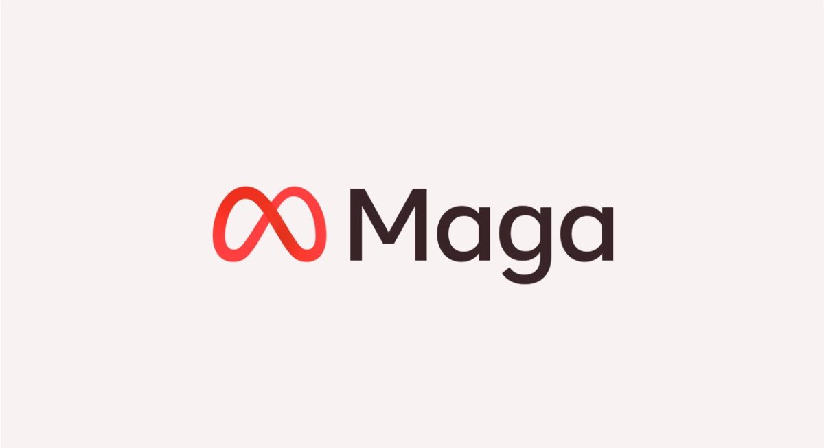 Meta'nın logosu üzerinde yapılan oynama ile sonsuzluk sembolünün rengi kırmızıya çevrilmiş ve Meta yazan yere Maga (Make America Great Again) yazılmış.
